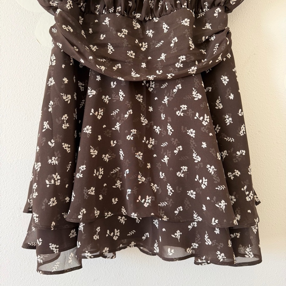 EUC Abercrombie Angel Sleeve Sheer Mini  Dress Brown Floral Cottagecore TALL - Picture 8 of 15